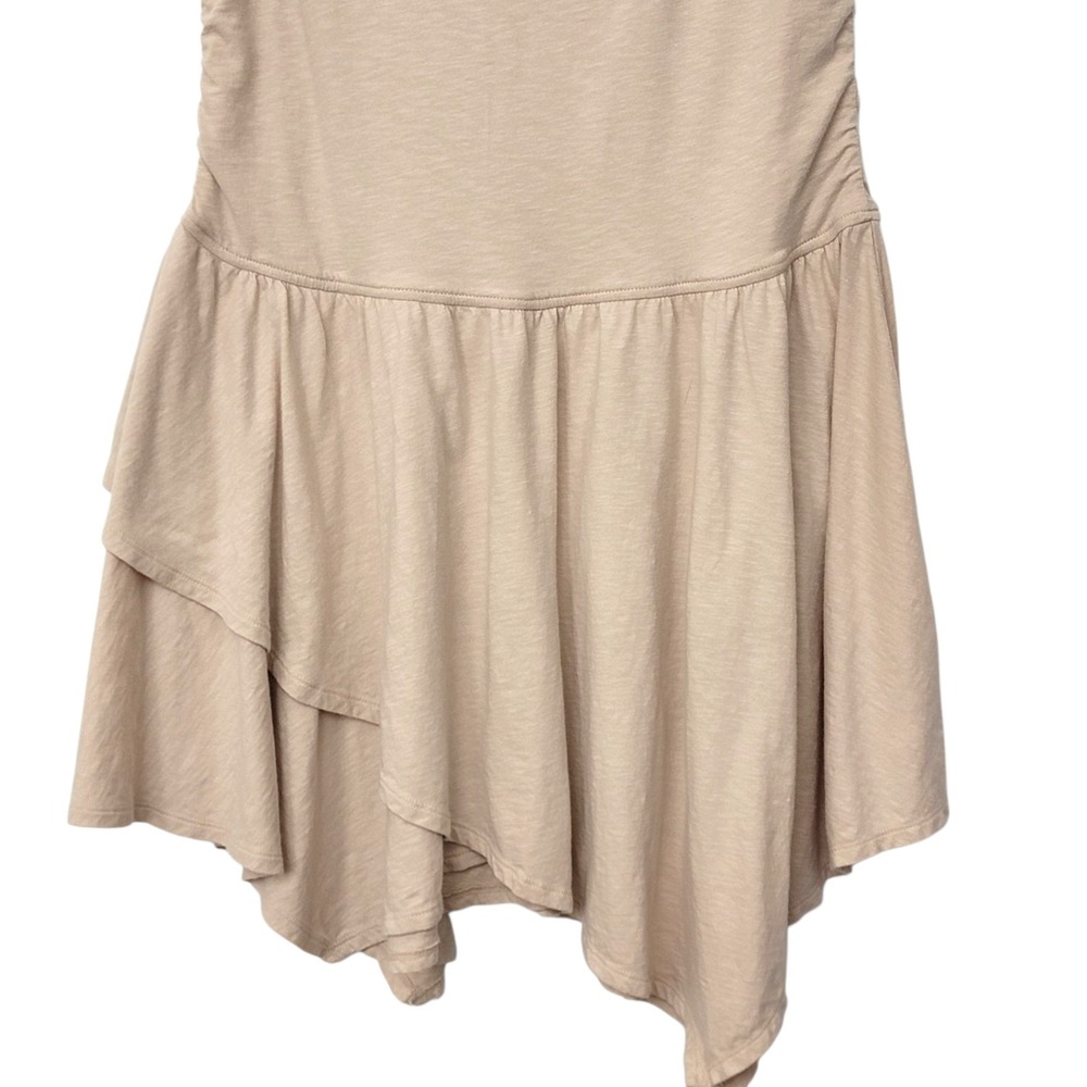 Aerie Strapless Handkerchief Mini Dress Size XL Beige Cotton Beach Asymmetrical - Picture 4 of 10